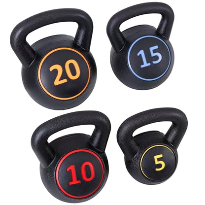 JupiterForce Wide Grip Kettlebell Sets 4 Piece Strength Training KettleBells Weights Set 5lb, 10lb, 15lb, 20lb HDPE Coated Concrete Kettle Bell for Women&Men for Full Body Workout, Exercise Fitness, Home Gym