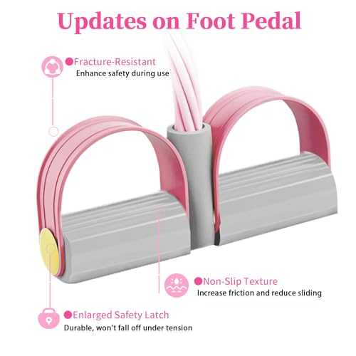 Pedal Resistance Bands with Handles, Durable 6-Tubes Multifunction Pedal Resistance Band, Natural Rubber Foot Pedal Resistance Bands, Fitness Resistance Bands for Abdomen, Waist, Arm, Leg - color: Pink