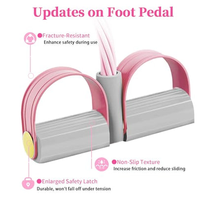 Pedal Resistance Bands with Handles, Durable 6-Tubes Multifunction Pedal Resistance Band, Natural Rubber Foot Pedal Resistance Bands, Fitness Resistance Bands for Abdomen, Waist, Arm, Leg - color: Pink