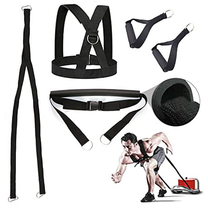 Exercise Resistance Fitness Bands Set Workout Equipment Double Endurance Weight Sled Harness Kits Sled Pulling Strap for Running Sprinting Resistance Speed Agility Training, Black