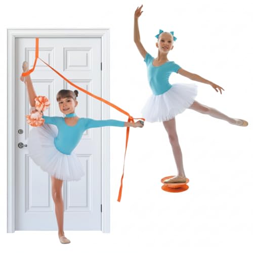 Dance, Cheerleading and Figureskating Trainer Stretching and Balance, 2 Pc. Set, Stretching, Disc Core Board and Flexibility Equipment Strap for Dance, Gymnastics, Turning, Stunt - color: Orange Small with Security Pad