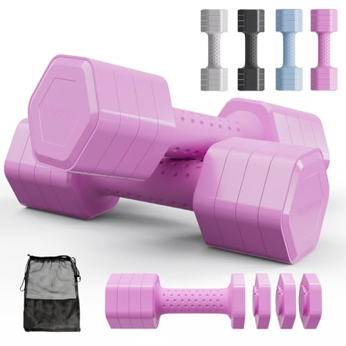 Adjustable Dumbbell Set of 2, 4 in 1 Free Weights Dumbbells Set, Hand Weights for Women at Home, 5 lb Dumbbells Set with Non-slip Comfort Handle for Home Gym Exercise Workout Training - color: Pink