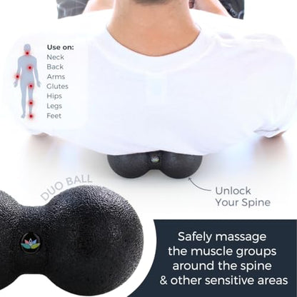 Deep Tissue Massage Ball Set – Set of 4: Lacrosse, Spiky, Peanut and 5” Foam Roller Massager Balls for Muscle Massage, Mobility, Trigger Points and Myofascial Release