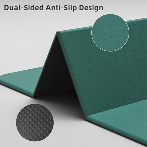 HAHE 7-Fold Design Extra Thick Yoga Mat 72"L x 24"W x 0.47",TPE Fitness Exercise Mats, Non-Slip Foldable Yoga Mat, High Density, Portable for Men & Women, Yoga, Pilates, Home Gym - color: Dark Green & Black