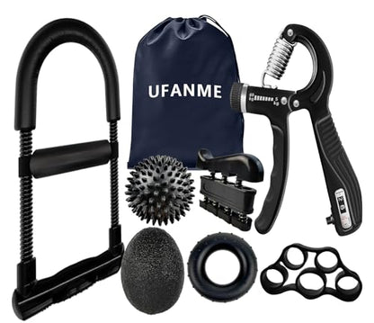 Hand Grip Strengthener, Grip Strength Trainer, 22-132 Lbs Adjustable Resistance Forearm Exerciser Workout for Rehabilitation Athletes Climbers Musicians - color: black 7 Pack