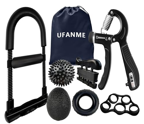 Hand Grip Strengthener, Grip Strength Trainer, 22-132 Lbs Adjustable Resistance Forearm Exerciser Workout for Rehabilitation Athletes Climbers Musicians - color: black 7 Pack
