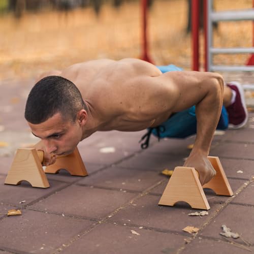 Solid Wood Calisthenics Parallettes Bars Push up Handles 1 Pair, Strength Training Pushup Stands, Parallel Handstand Bars for Home Gym Workout Fitness