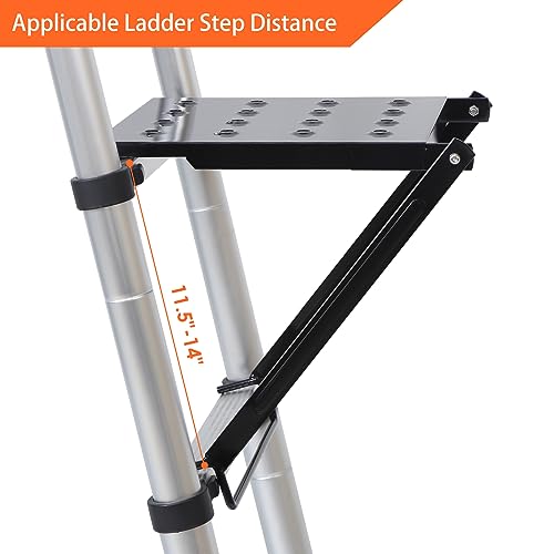 Ladder Platform, 400 lbs Capacity Ladder Step & Work Platform - Heavy Duty Anti-Slip Extension Ladder Standing Surface & Tool Tray, Stable Safety Attachment for Painting & Repairing (Black)