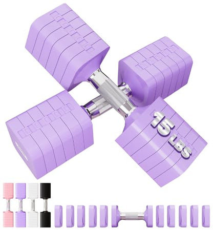 Adjustable Dumbbell Set for Women Men 7.5LB/10LB/15LB/20LB/25LB Each - color: Purple, style: 15LB Each [30 LBS Total]