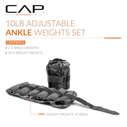 CAP Barbell Adjustable Ankle Weights |10-20lb Pair | Black