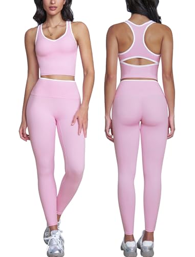ABOCIW Womens Color Block Workout Sets Racerback Tank Top High Waist Leggings Gym Set Yoga Pilates Outfits