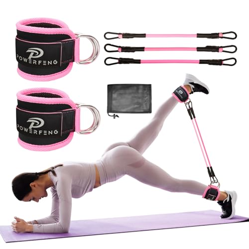 Ankle Resistance Bands with Cuffs: Women Ankle Strap Band for Working Out - Ankle Resistance Bands for Glutes Hip & Leg Butt Training Workout Exercise Equipment - color: Pink