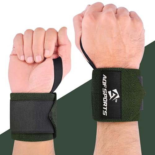 AQF Wrist Wraps for Weightlifting & Powerlifting, 18" USPA Approved (Pair) - color: Military Green