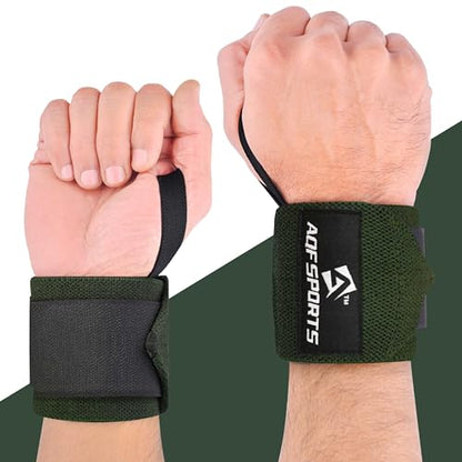 AQF Wrist Wraps for Weightlifting & Powerlifting, 18" USPA Approved (Pair) - color: Military Green