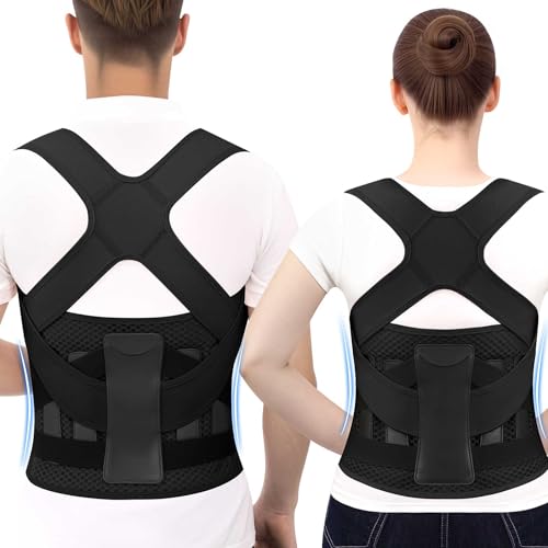 Posture Corrector for Women and Men, Adjustable Back Brace with Shoulder Support and Lumbar Support Belt, Full Back Support Posture Trainer for Spine Alignment, Upper Back, Neck, Shoulder, Lower Back Support, Slouching and Hunchback (Black, X-Large) - col
