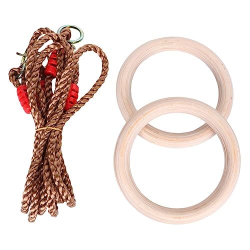 VANZACK 1pair Wooden Gymnastic Fitness Rings Boys and Girls Adults Exercise Equipment Pp Rope Indoor Pull-up Push-up Dip Training Ring