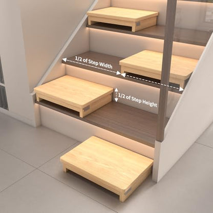 Half Steps for Seniors 3.5" Wooden Step Stool for Seniors with Non-Slip Rubber Feet Standard Depth (9.5 inch), Sturdy Step Stool for Stairs, Solid Pinewood Platform Step for Indoor Use