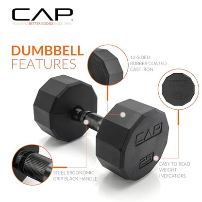 CAP Barbell 150 LB Coated Hex Dumbbell Weight Set with Vertical Rack | Multiple Options - color: White Rack, style: 12-Sided Black Handle