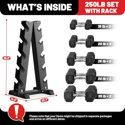 Hex Dumbbell Sets with Rack, 85-560lb Dumbbell Weight Set & Storage Rack - size: 250lb (15, 20, 25, 30, 35lb)x2& Rack