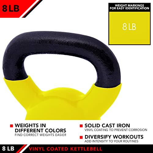 JFIT Kettlebell Weights Vinyl Coated Iron - style: 8lb (Yellow)