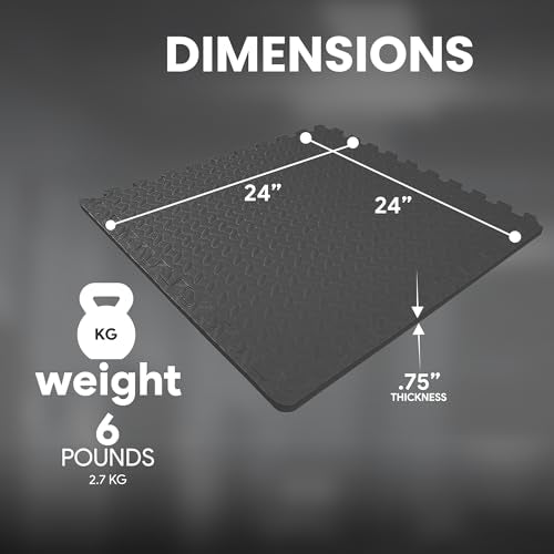 BalanceFrom 6 Piece Foam Floor Mat Puzzle Tiles, 3/4” Thick, 24 Sq Ft, Black - color: Black, style: 3/4" Thick, 24 Square Feet