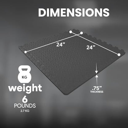 BalanceFrom 6 Piece Foam Floor Mat Puzzle Tiles, 3/4” Thick, 24 Sq Ft, Black - color: Black, style: 3/4" Thick, 24 Square Feet
