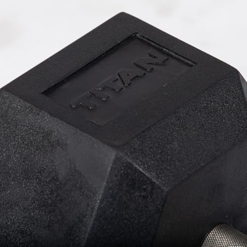 Titan Fitness Free Weights, Rubber Coated Hex Dumbbell, Straight Stainless Steel Handle, Strength Training, Full Body Workout - style: 105 pound Pair