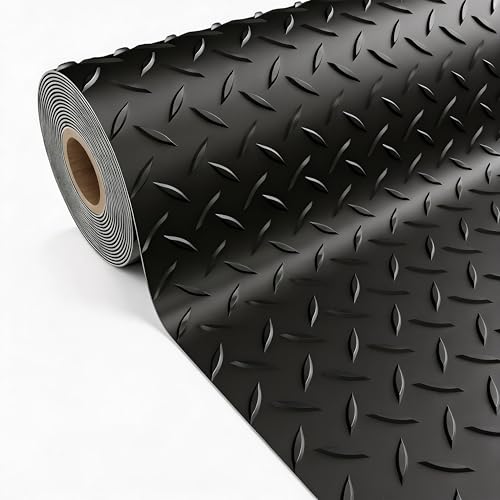 5x20 FT Garage Floor Mat, 2.8mm Thickened Diamond Plate - color: Black, size: 5x20 FT