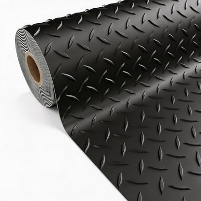 5x20 FT Garage Floor Mat, 2.8mm Thickened Diamond Plate - color: Black, size: 5x20 FT