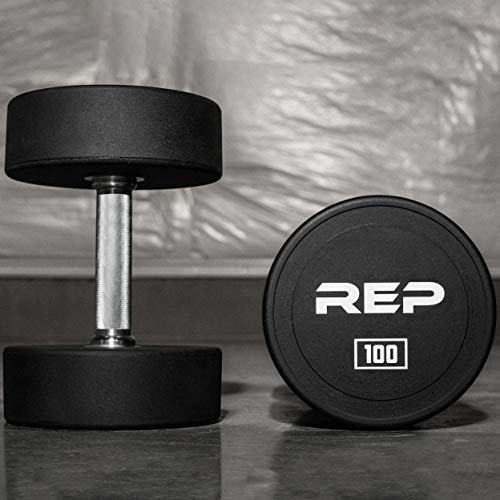 REP Fitness Urethane Coated Round Dumbbells, 5 to 100 lbs, Singles or Pairs, With or Without Rack, Steel Core, Rubber Encased, Chrome Handles, Professional Weights for Home Gym Strength Training - style: 55-75 lb set