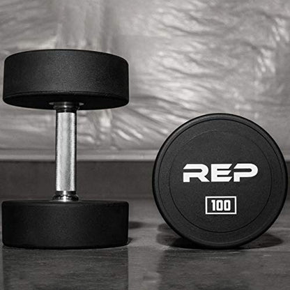 REP Fitness Urethane Coated Round Dumbbells, 5 to 100 lbs, Singles or Pairs, With or Without Rack, Steel Core, Rubber Encased, Chrome Handles, Professional Weights for Home Gym Strength Training - style: 55-75 lb set