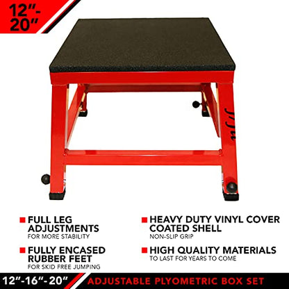JFIT Plyometric Boxes - Made in Taiwan NO Assembly Required Single - Height Box Set and Adjustable Box Options Plyometric Platform and Jumping Agility Box for Training Conditioning Strength Training - style: 12"- 16" Adjustable (Single Plyo Box)