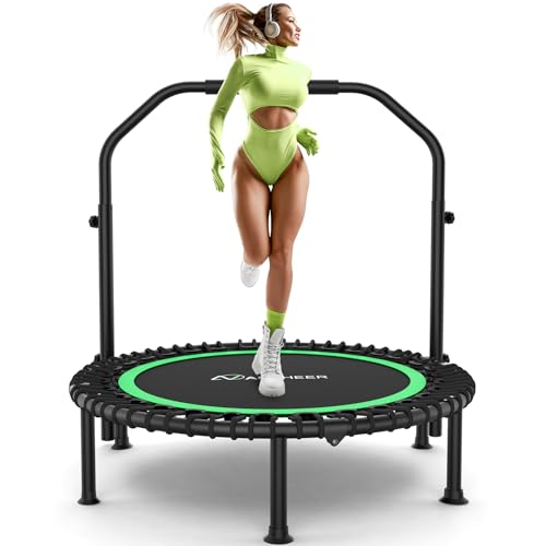 ANCHEER Rebounder Trampoline 40"/48" Bungee Rebounder with 4-Level Adjustable Handle, Max 400-450 LBS Heavy-Duty Fitness Trampoline, Waterproof UV-Resistant Indoor Outdoor Exercise Trampoline