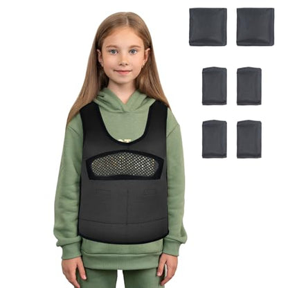 Weighted Vest for Kids Including 6 Removable Weights, (Medium, Ages 5 to 9) - color: Black, size: Medium