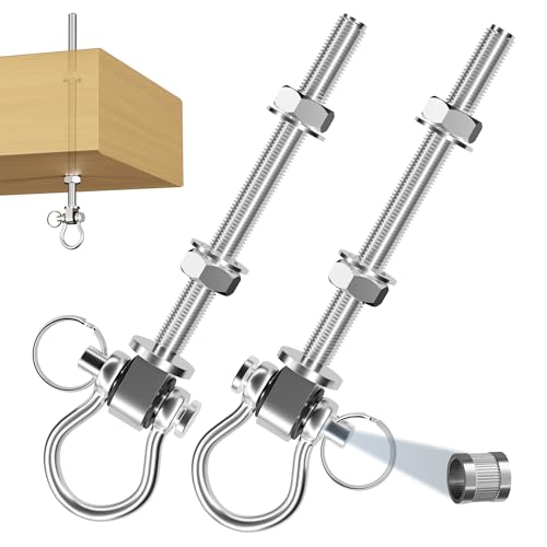 Swing Hangers with Bearing, 2 Pcs M10 × 7" Stainless Steel Swing Hooks for Wood & Steel Beam, 180° Swivel Heavy Duty Swing Hanger for Hammock, Yoga Swing, Porch Swing, 1500LB Capacity