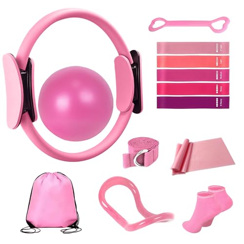 Pilates Equipment Kit for Women - Home Workout Set with Pilates Ring,9.8" Yoga Ball, 5 Resistance Bands, Magic Circle, for Legs, Arms, Thighs, Yoga Set for Beginners