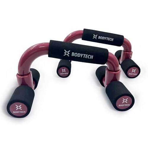 BODYTECH Push up Bars Strength Training with Foam Grip & Non-Slip handling. Load Capacity 220 lbs Wine Red Color