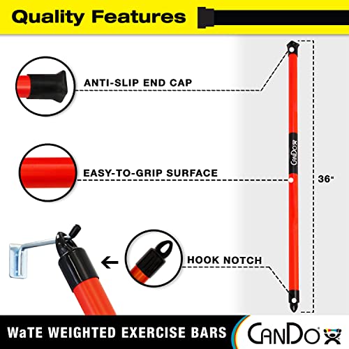 CanDo Slim WaTE Bar 2lb Yellow, Total Body Workout Weighted Exercise Bar for Strength Training, Toning, and Physical Therapy - size: 2 Pound, style: Single