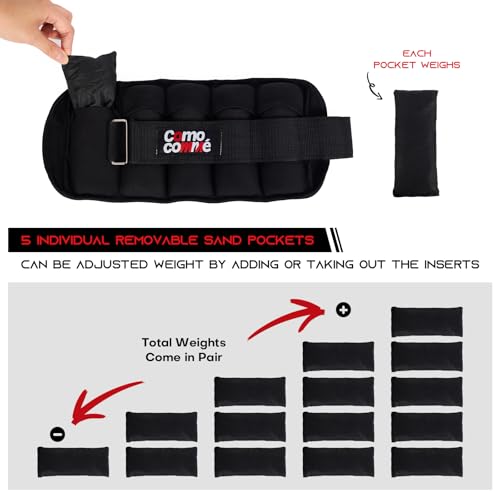 Adjustable Ankle Weights, 2 3 5 lb 1 Pair Strength Training Wrist Leg Arm Weights for Women, Men, Weighted Ankle Weight Set with Removable Sandbags for for Gym, Fitness Workout, Running Lifting