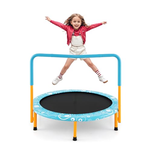 KOTEK 36 Inch Toddler Trampoline, Foldable Mini Recreational Trampoline with Handle & Safety Padded Cover, ASTM Approved Small Baby Trampoline, Indoor Trampoline for Kids, Max Load 330 Lbs - color: Orange