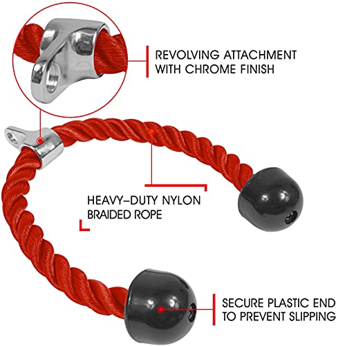 Yes4All Deluxe Tricep Rope Cable Attachment, 27 & 36 inch with 4 Colors, Exercise Machine Attachments Pulley System Gym Pull Down Rope with Carabiner - color: C. 27 inch - Red