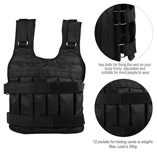 Weight vest, 50 kg high performance exercise Weighted vest Strength training vest Black oxford cloth for weight loss Staying healthy
