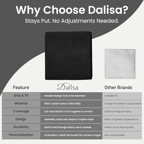 Dalisa Bench Hood Gym Towel – 100% Turkish Cotton – Non-Slip Hooded Design for Weight Benches – 450 GSM – 19.7" x 51.2" – Ultra-Absorbent, Quick-Dry Workout Towel – Made in Türkiye – Black - color: Black