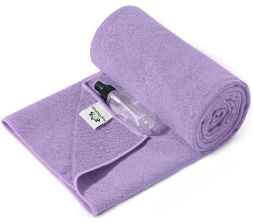 Heathyoga Yoga Mat Towel Non Slip for Hot Yoga Towel with Silicone Grip & Free Spray Bottle, 72"X26" Extra Large Microfiber Yoga Towel for Bikram, Pilates, Fitness - color: Light Purple