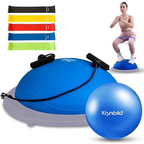 kisnbld Half Balance Ball Trainer, Inflatable 19/23 Inch Half Exercise Ball with Resistance Bands and Pilates Ball, Non-Slip 660lbs Capacity Yoga Ball for Home Gym Full Body Workouts