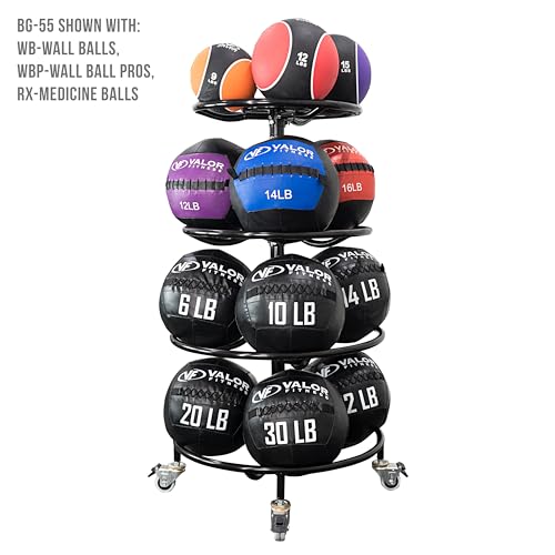 Valor Fitness 4-Tier Rolling Ball Storage Rack with Locking Wheels, Adjustable Sports Ball Organizer for Medicine Balls, Wall Balls, Slam Balls, Weighted Exercise Balls and Fitness Equipment Storage