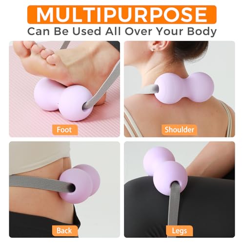 VICSKY Peanut Massage Ball with Handles & Pull Strap - Dual Trigger Point Therapy for Feet, Legs, Neck, Muscle Pain Relief, Myofascial Roller with Adjustable Strap (Pink)