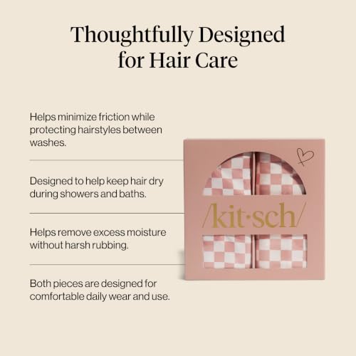 Kitsch XL Microfiber Hair Towel Wrap for Women - color: Blush Checkered