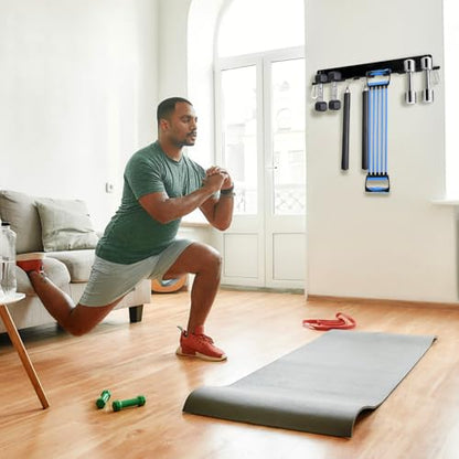Tebery 9 Hook Home Gym Storage Rack Wall Mount, Fitness Equipment Organizer, Metal Gym Accessory Hanger for Exercise Bands, Jump Ropes, Barbells, Lifting Belts