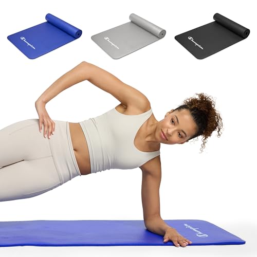 Champion 10mm Exercise Mat, Cushioned Non-Slip Workout Mat with Textured Base for Yoga, Pilates, Stretching & Floor-Based Training, Lightweight NBR Material, Includes Carry-On Strap - color: Black